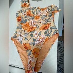Cutest floral w orange one sleeve bathiingsuit